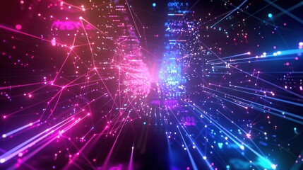 Abstract Digital Network with Glowing Lines