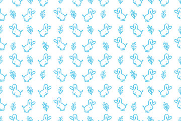 seamless pattern with blue rabbit