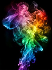 Obraz premium A vibrant, colorful smoke plume rises against a solid black background. The smoke is a mix of colors that mimic a rainbow. Generative AI
