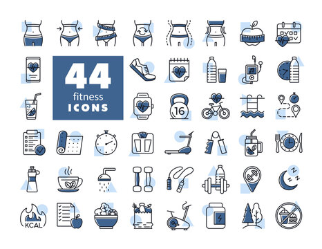 Fitness and health vector icon set