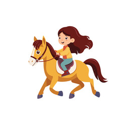 Cartoon girl riding a horse with a happy expression