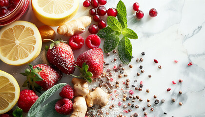 Closeup of unique, health focused beverage ingredients.