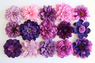 A colorful array of purple and pink flowers artistically arranged for a cheerful and vibrant display