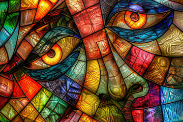 Stained glass abstract face with colorful patterns