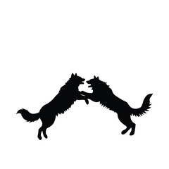 dog silhouettes fighting each other in vector style