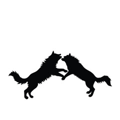 dog silhouettes fighting each other in vector style