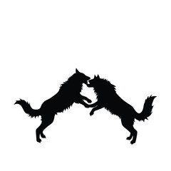 dog silhouettes fighting each other in vector style