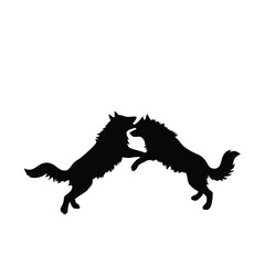 dog silhouettes fighting each other in vector style