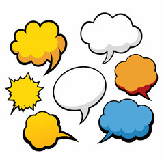 A collection of vibrant speech bubbles against a plain white backdrop