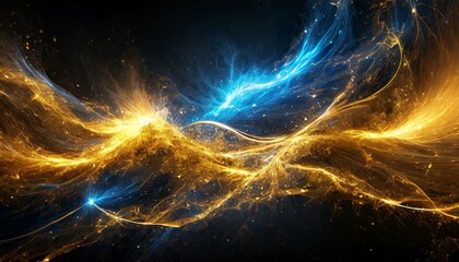 金のプラズマと青いプラズマとシンプルなエフェクト、スタイリッシュで幻想的な背景画像 Generated by AI