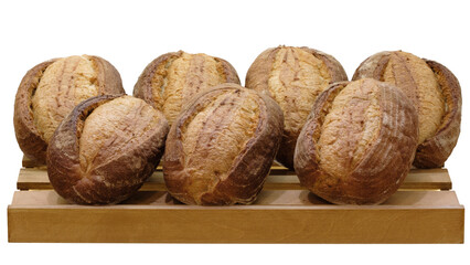  loaves of bread on a wooden rack isolated on white transparent background