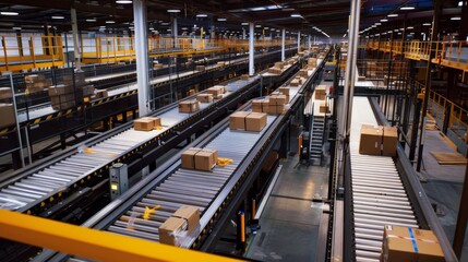 Automated conveyor belt system in a modern warehouse