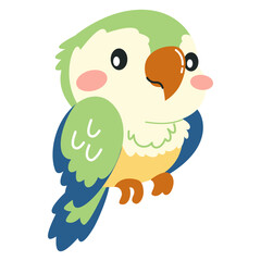 Flat vector illustration on white background. Cute tropical parrot. Vector illustration