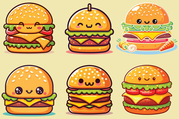 Cute cheeseburger Appetizing hamburger vector illustration