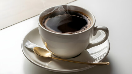 A cup of coffee with a spoon on top