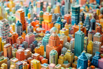 Obraz premium Highangle shot of a vibrant, detailed miniature city with various building models