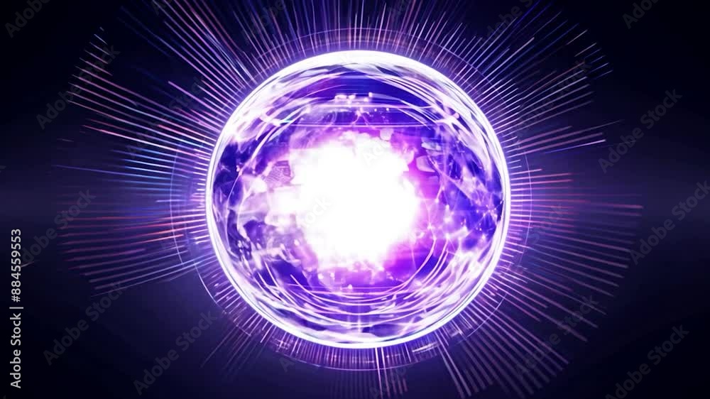 Poster purple planet earth is glowing surrounded by digital binary code and data, symbolizing global networ