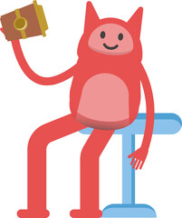 Cute Monster Character Drinking Coffee
