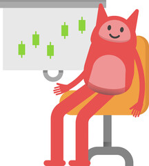 Cute Monster Character Presenting Candlestick Chart
