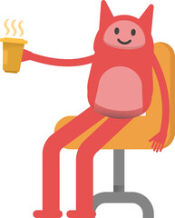 Cute Monster Character Drinking Coffee
