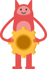 Cute Monster Character Holding Gear
