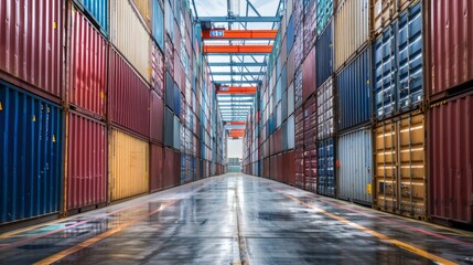 Fototapeta premium Rows of colorful cargo containers at the shipping yard