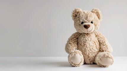 Obraz premium Adorable teddy bear standing alone on a white background