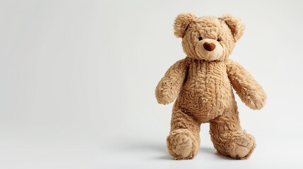 Adorable teddy bear standing alone on a white background