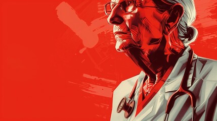 Obraz premium old doctor on a red background
