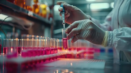 Selective focus on a vet tech preparing dermatology instruments, highlighting the preparation and cleanliness, in an organized and bright space, veterinary clinic backdrop