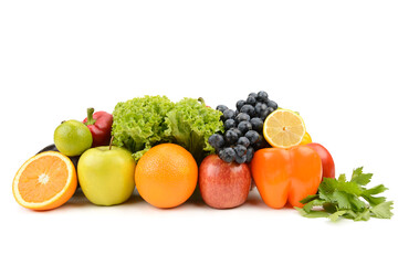 Set of vegetables and fruits isolated on a white.