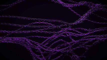 Purple chains are spread across a black background.