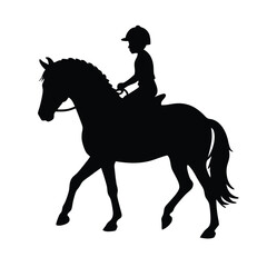 Obraz premium child riding a horse, vector silhouette illustration, white background, 