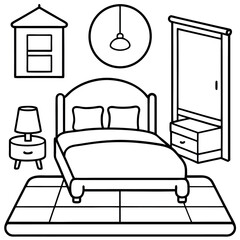 Cute Bedroom Coloring Page Illustration vector