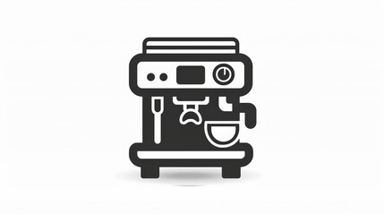 Fototapeta premium A minimalist and simple icon illustration of an espresso coffee machine in black and white, showing essential features including the cup support, steam wand, and control knobs.