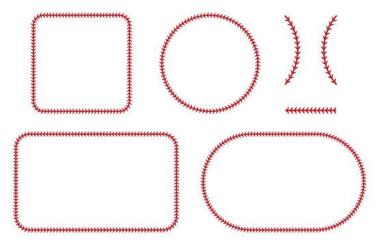 Baseball or Softball Stitch Sports Frame Border Template Clipart  - Circle, Square, Rectangle, Ellipse Oval and Line