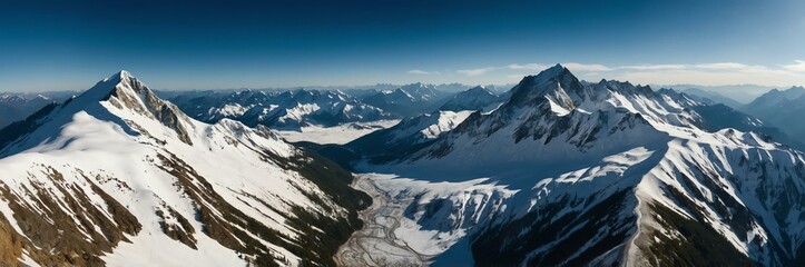 Fototapeta premium detailed panoramic view of a snowy mountain range background