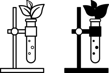 Biology icons. Black and White Vector Icons of Laboratory Test Tube with Plant. Studying the Subject at School. Education Concept