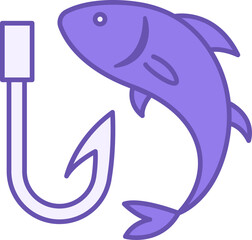 Obraz premium Colored Fishing Icon. Vector Icon of Hook and Fish. Camping and Tourism Concept