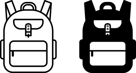School Bag Icons. Black and White Vector Icons of Schoolboy Backpack. Education Concept