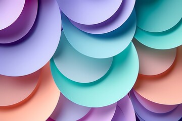 Soft pastel colored geometric pattern background formed by overlapping paper circles in gentle shades of lavender, mint, and peach.