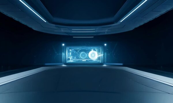 Futuristic spacecraft interior with glowing control interface and sleek, modern design