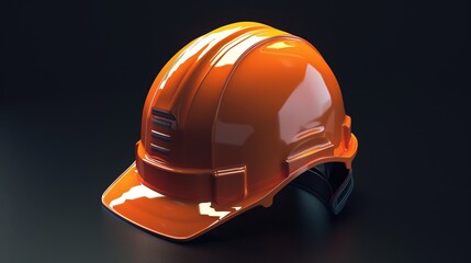 A shiny orange hardhat is prominently featured on a dark background, emphasizing its pristine condition and the importance of modern safety equipment in construction and industrial work.