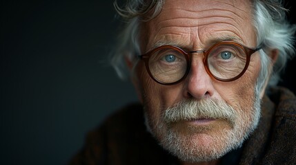Obraz premium Elderly man with glasses, mustage and gray hair, suitable for portraits and senior lifestyle themes