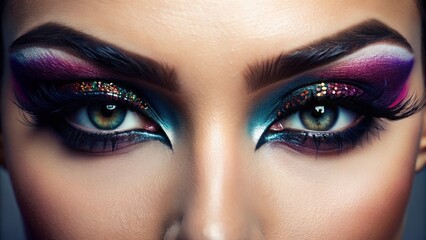 Dramatic eye makeup with a focus on brows