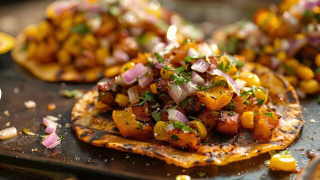 Layers of charred corn squash and onions give these tostadas a delicious depth of flavor.
