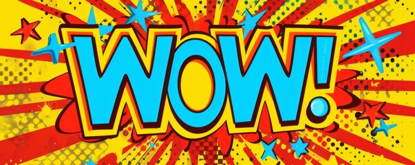 Exciting pop art banner with WOW text and vibrant comic book elements