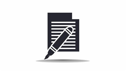 A simple and effective icon of a pen with a paper document, symbolizing writing, documentation, and communication within a minimalist and professional design style.