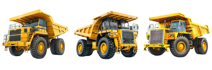 Mining dump truck with large wheels and heavy duty design isolated on a white background, png