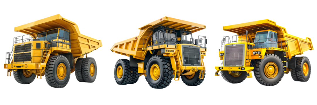 Mining dump truck with large wheels and heavy duty design isolated on a white background, png